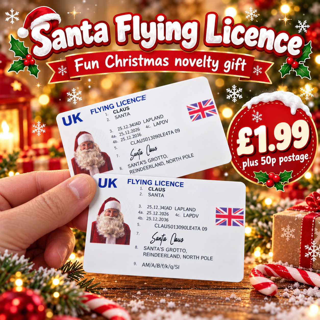 Santa Flying Licence novelty card