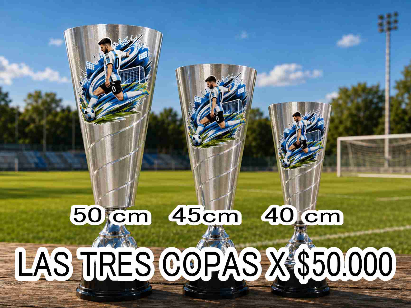 KC4401 COMBO COPA LASER FUTBOL **MESSI**IMP. LASER METALICA PLATA