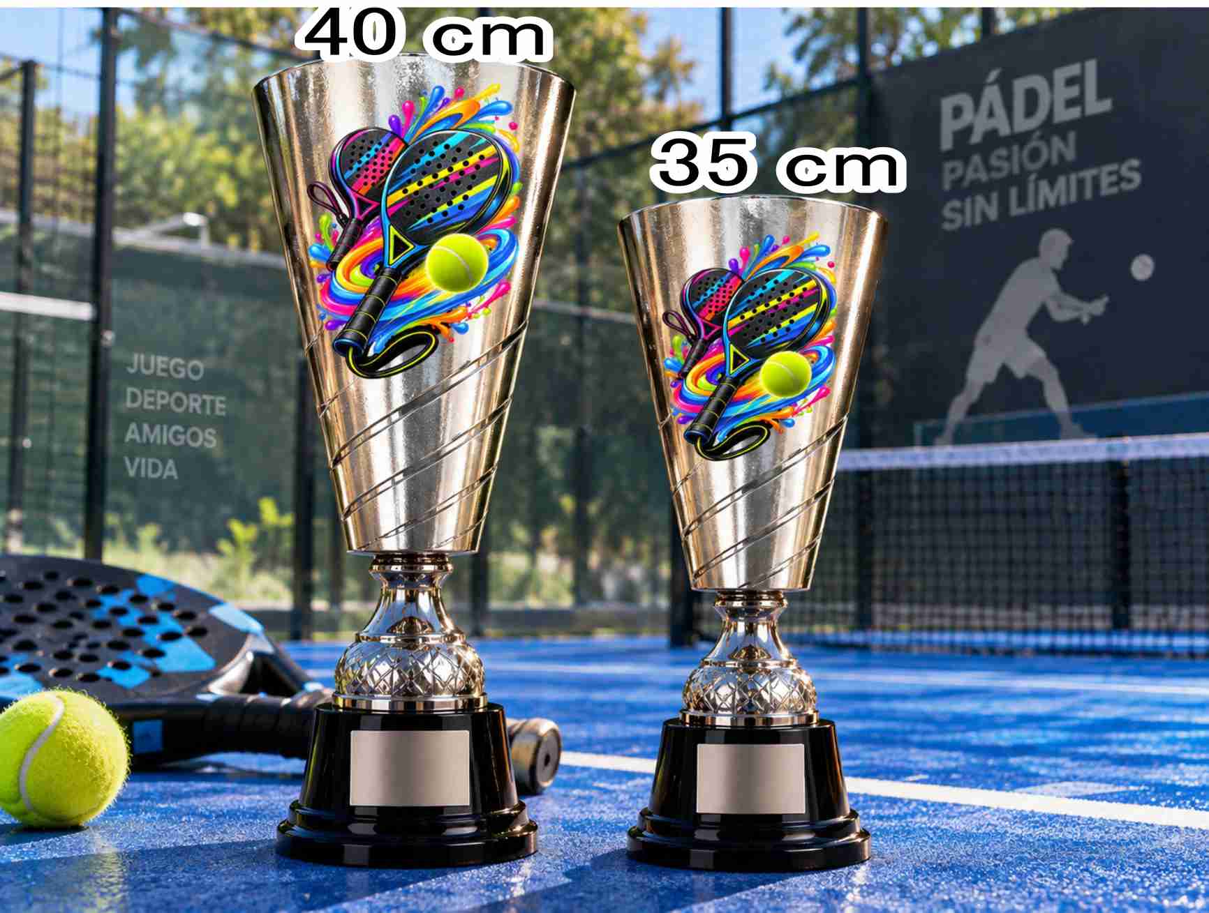 KC43111 COMBO PADEL GRABADO LASER UV METALICAS PLATA
