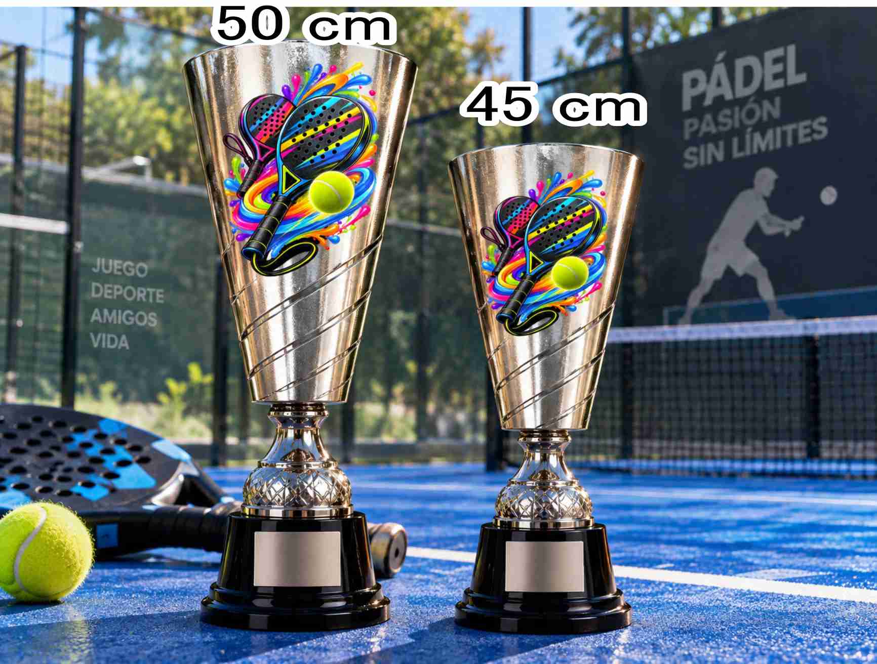 KC4311 COMBO PADEL GRABADO LASER UV METALICAS PLATA
