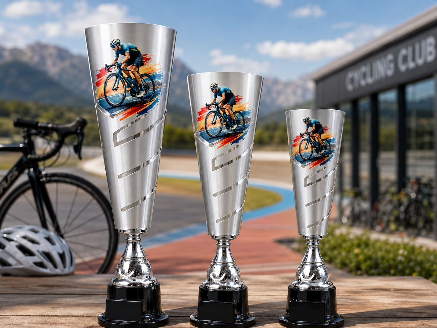 KC4351 COMBO CICLISMO RUTA GRABADO LASER UV METALICAS PLATA