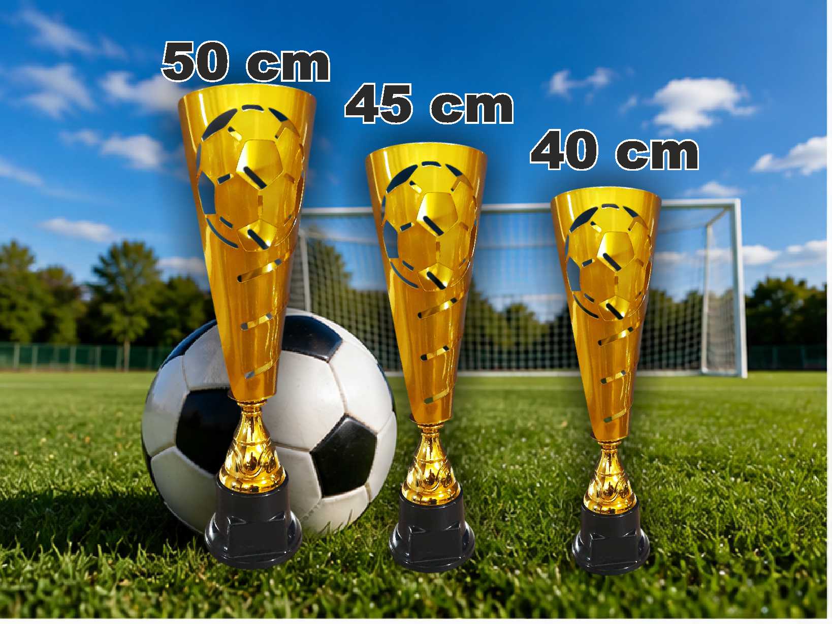 KC4400G COMBO COPA LASER FUTBOL METALICA ORO ALTs 50-45-40 cm