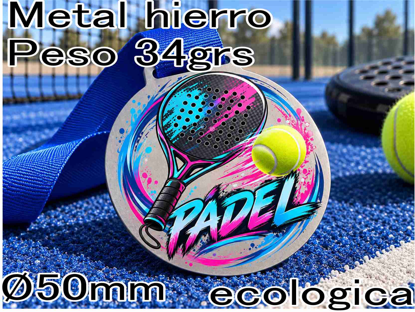MZ PADEL UV -Peso 34 grs- Metalica - ECOLOGICA (no usamos galvanoplastia) cinta color sin cargo