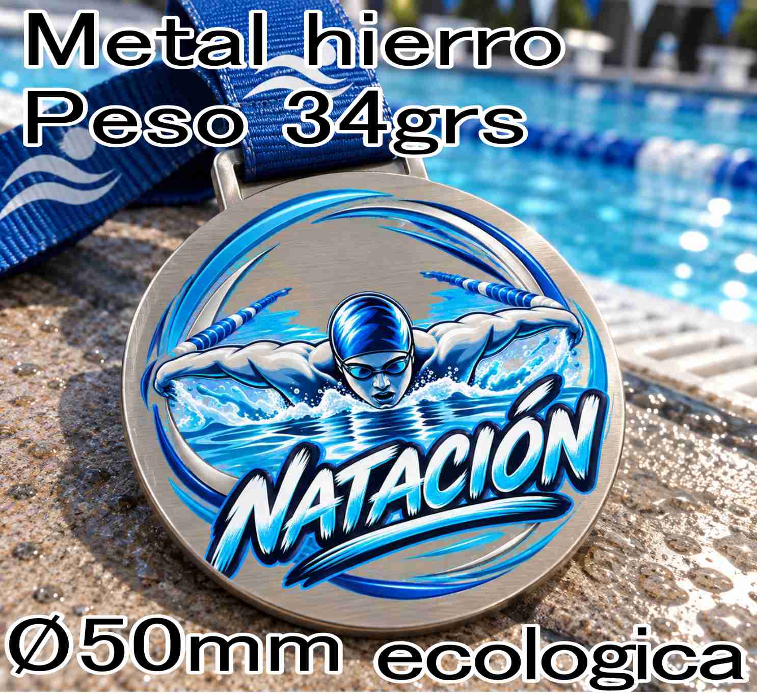 MZ NATACION UV -Peso 34 grs- Metalica - ECOLOGICA (no usamos galvanoplastia) cinta sin cargo