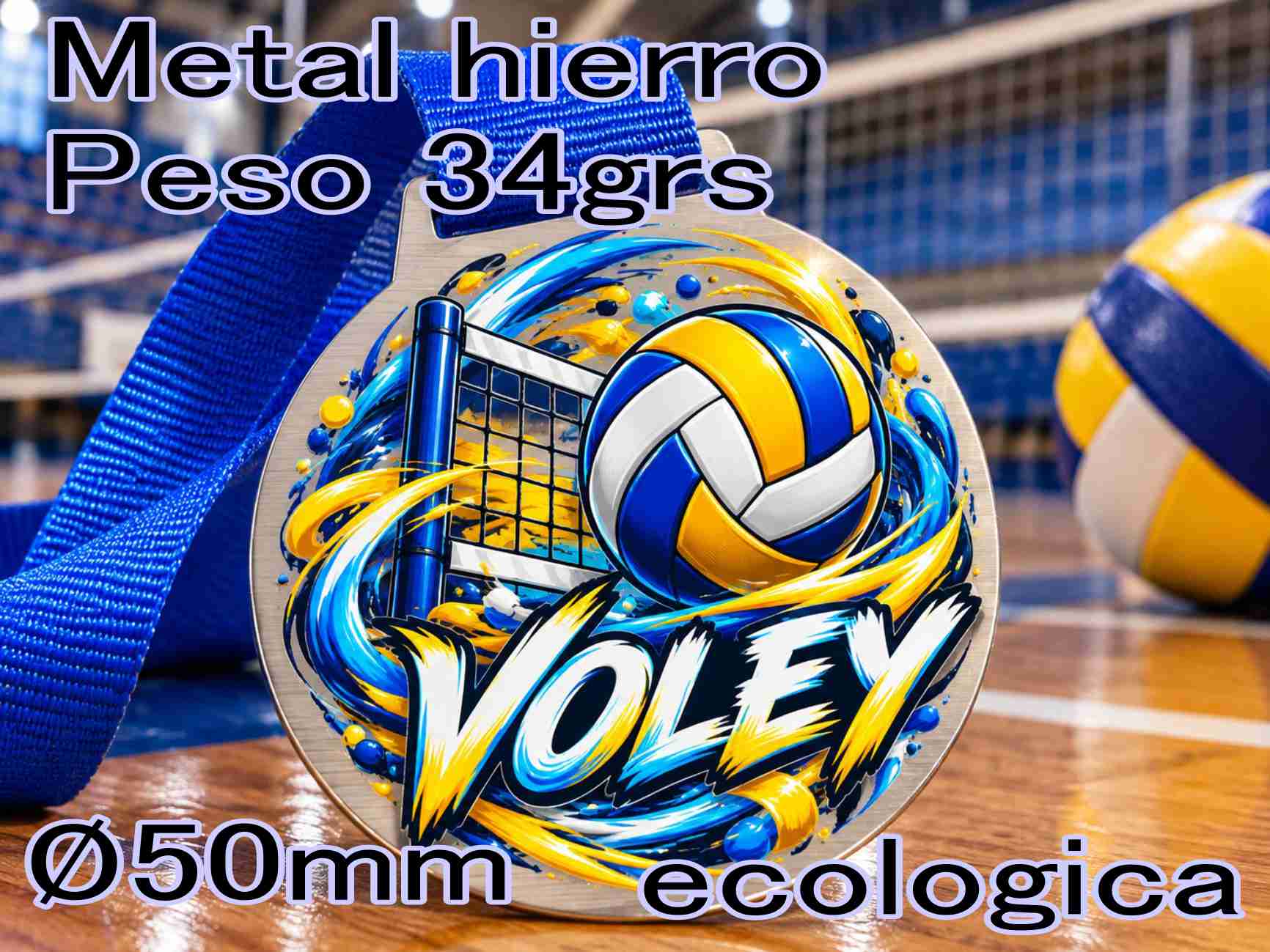 MZ VOLEY UV -Peso 34 grs- Metalica - ECOLOGICA (no usamos galvanoplastia) cinta color sin cargo