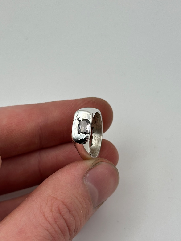 Silver signet ring with black diamond
