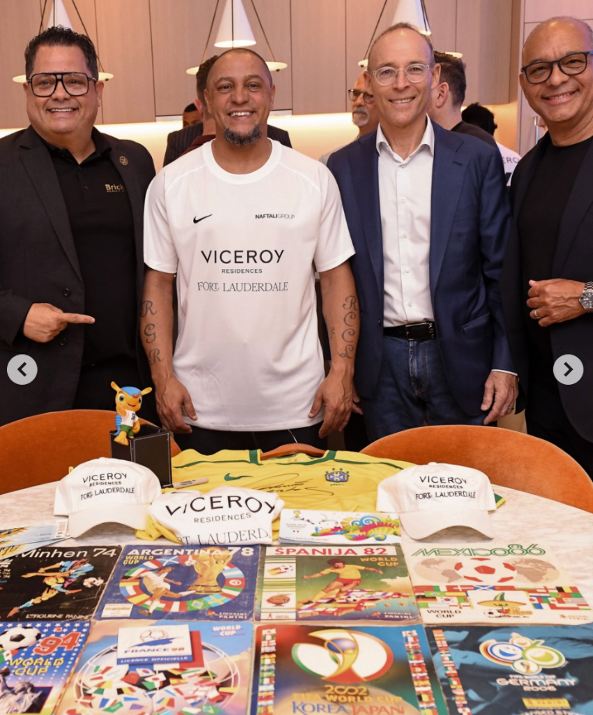 Viceroy Residences team with Roberto Carlos and World Cup memorabilia