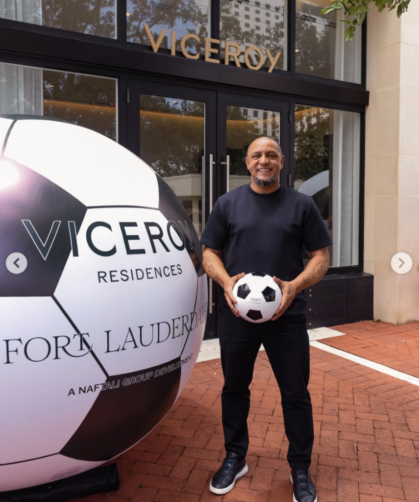 Roberto Carlos at the Viceroy Residences Fort Lauderdale entrance