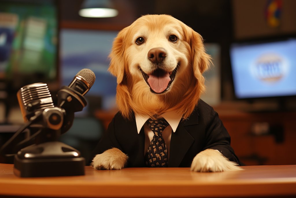 PawTalks live host — a golden retriever news anchor