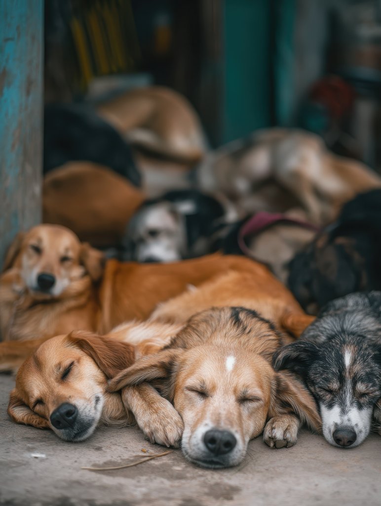 Stray dogs resting peacefully