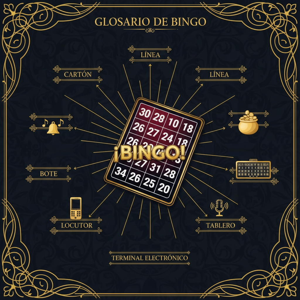 Glosario de términos de bingo en español: cartón, línea, bingo, repique, bote, locutor, tablero, terminal electrónico y más