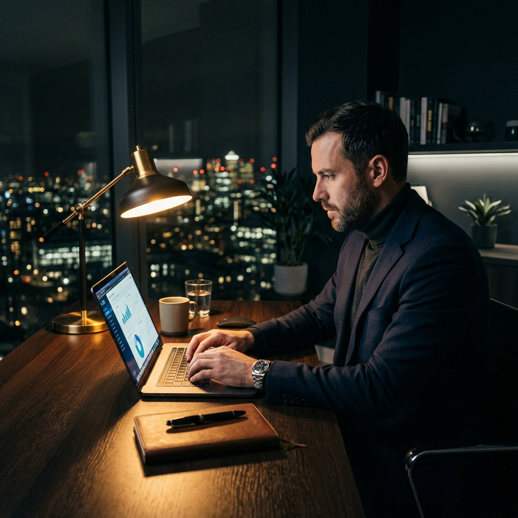 Josh working at his desk