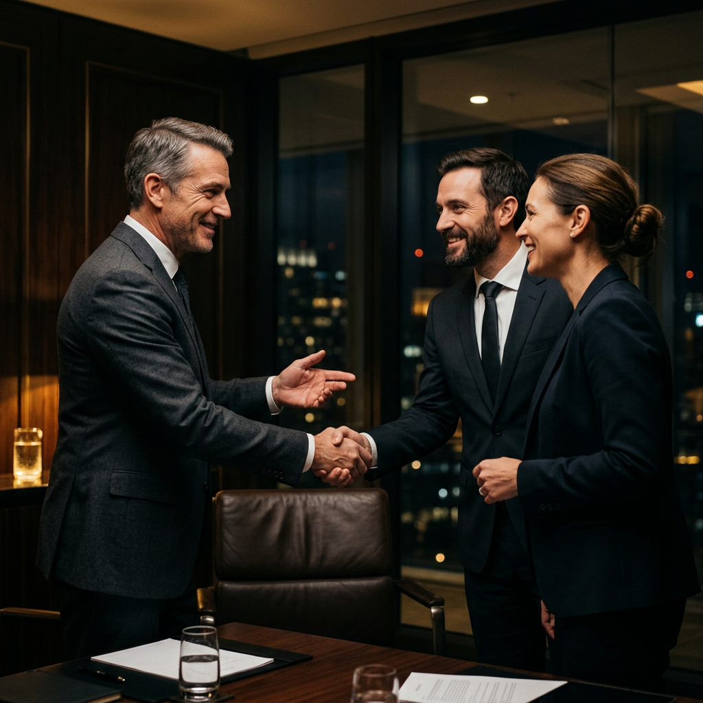 Business introduction and warm referral handshake