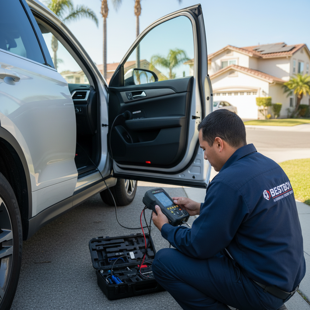 BestBoy Locksmith technician programming a car key in Roseville