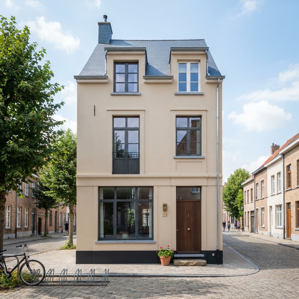 Gevelcoating in warme tint — Sint-Niklaas