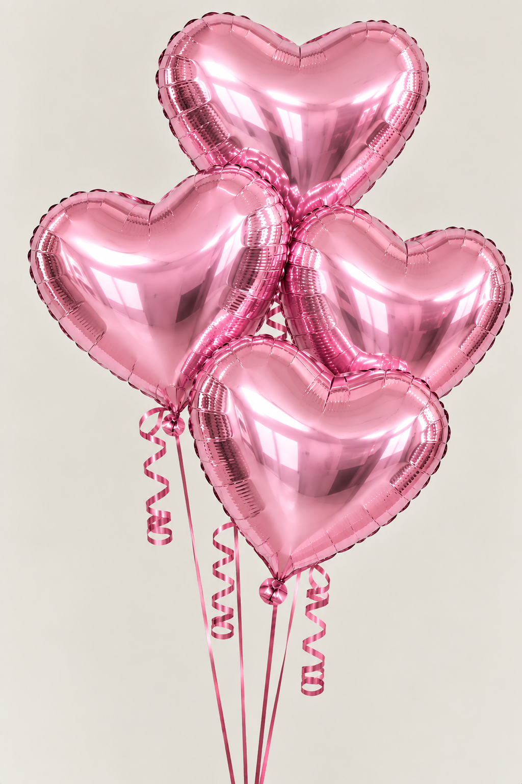 Bunch of 4 Rose Gold Heart Balloons