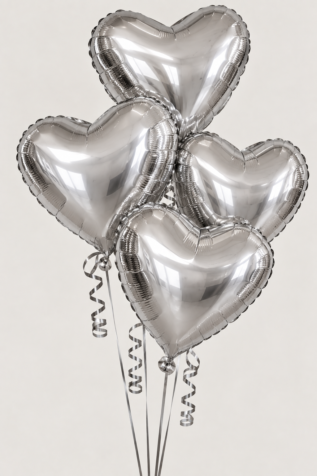 Bunch of 4 Silver Heart Balloons