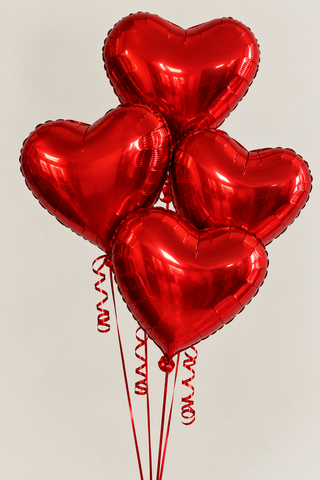 Bunch of 4 Red Heart Balloons