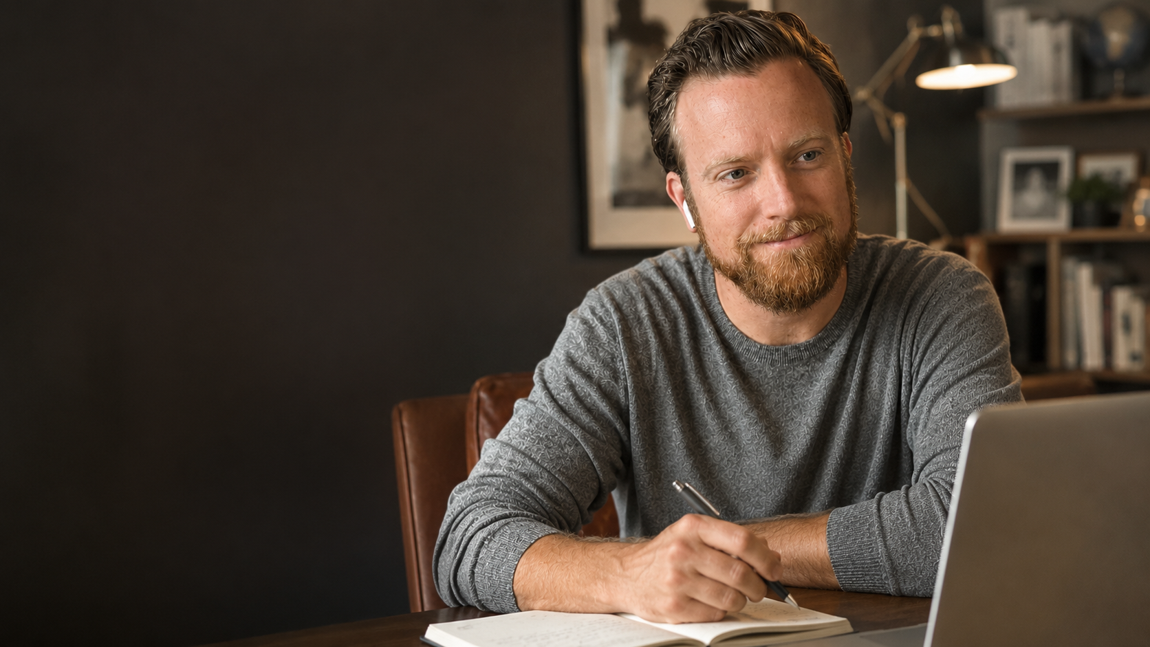 Nate at his desk reflecting on donor conversations