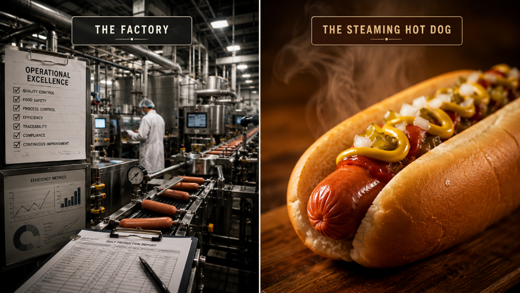 The factory vs the steaming hot dog