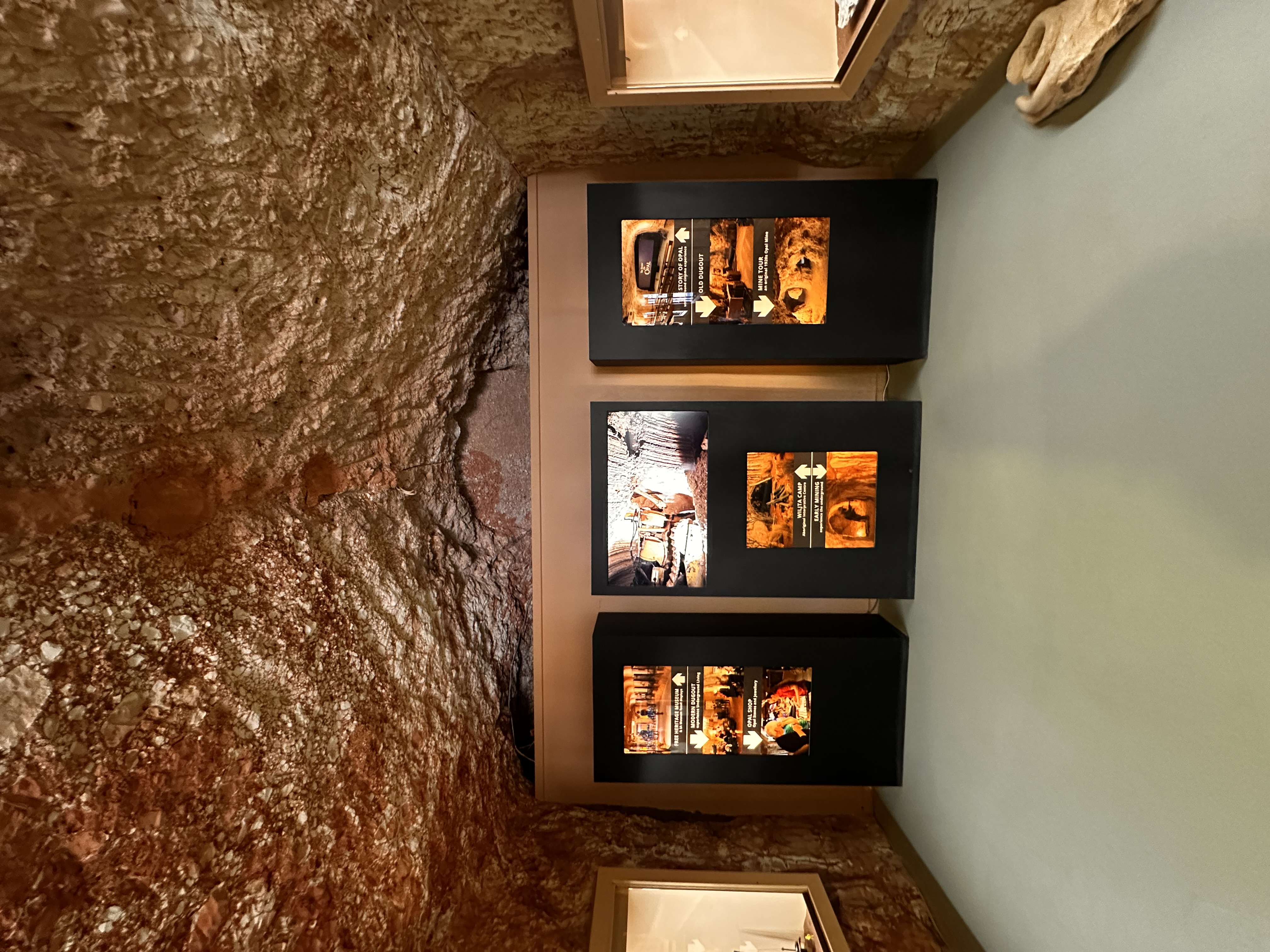 Underground displays telling the story of opal, early mining and the old dugouts