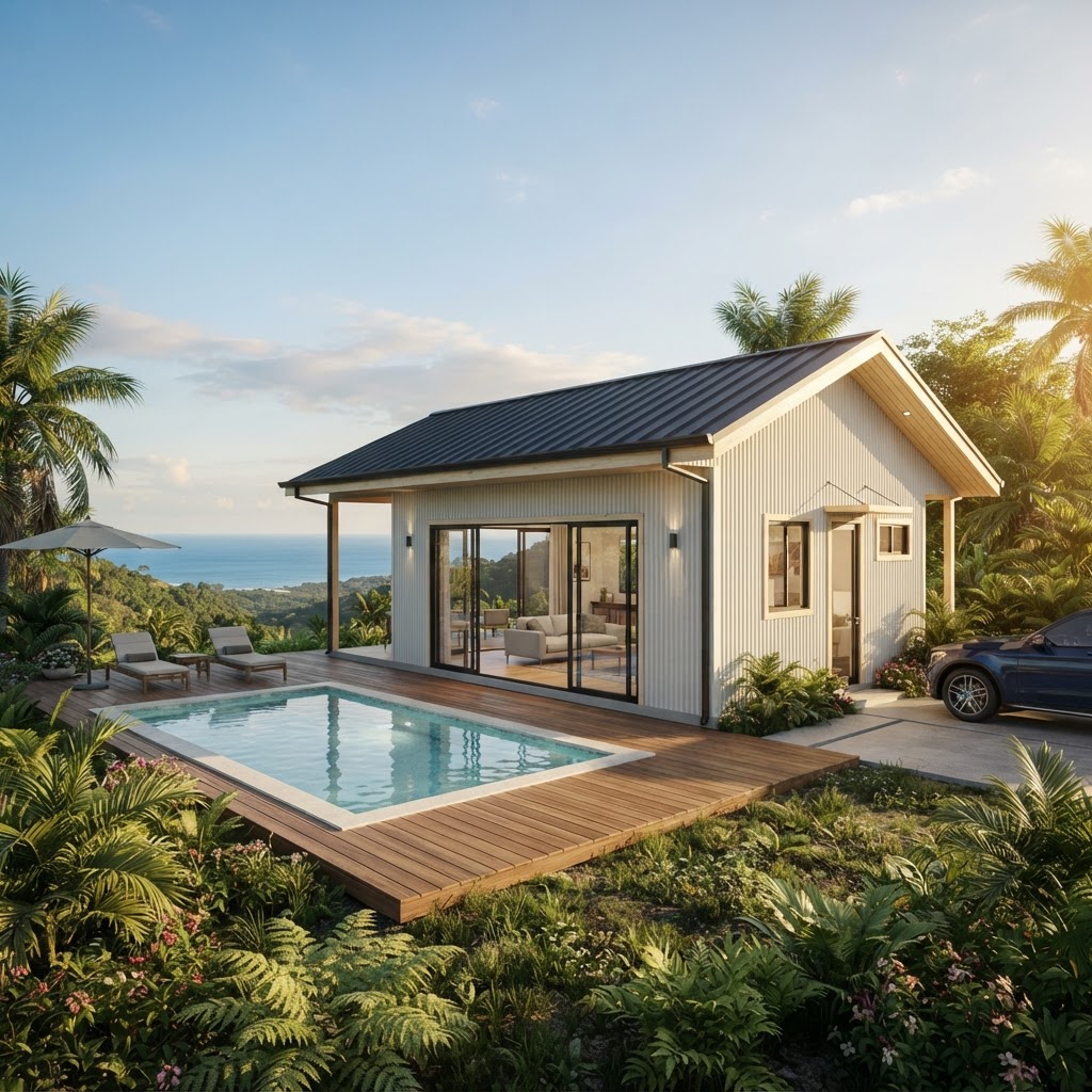 Photorealistic render of a tropical villa generated on RenderStudio