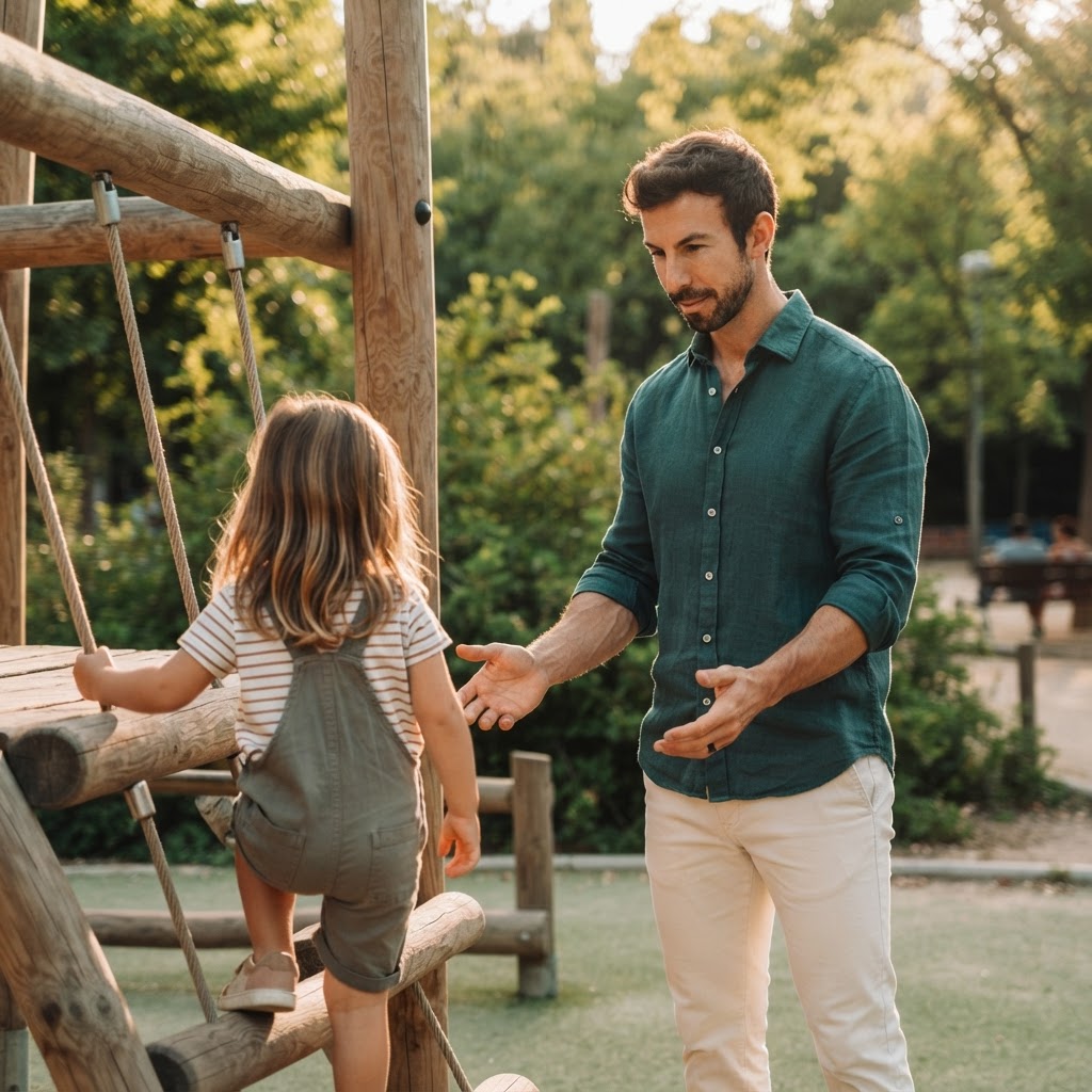 Un padre anima a su hija a intentarlo sola