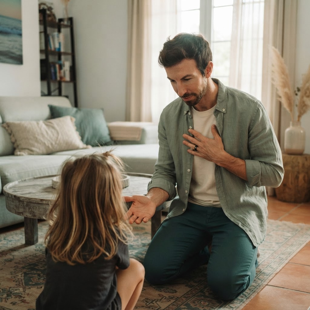 Un padre nombra las emociones durante una rabieta