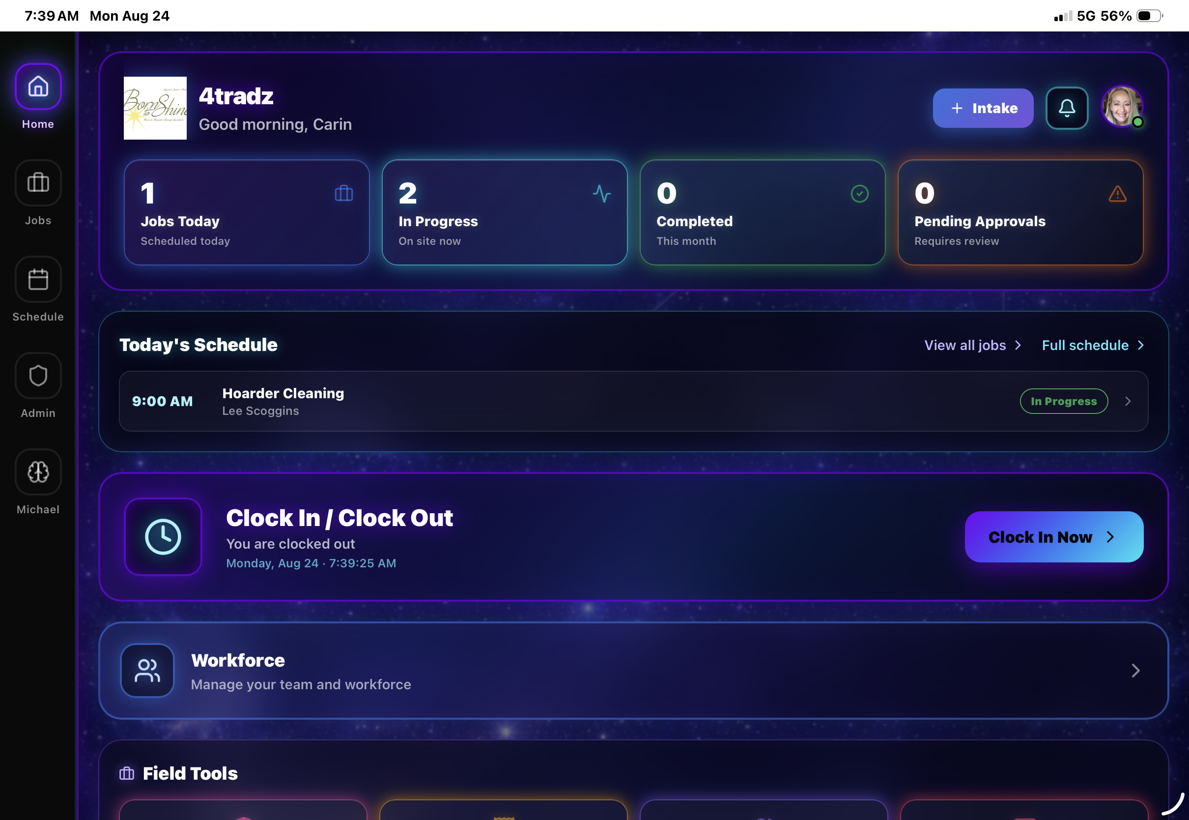 4tradz Home dashboard — actual product screenshot
