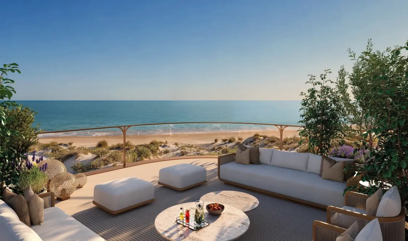 Visualisation of a residence terrace at The Residences at The St. Regis Marbella Resort overlooking the dunes