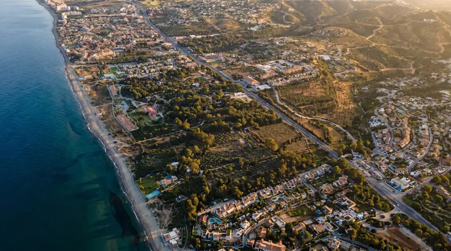 Aerial view of the former Las Dunas plot at Playa Real de Zaragoza, Marbella East