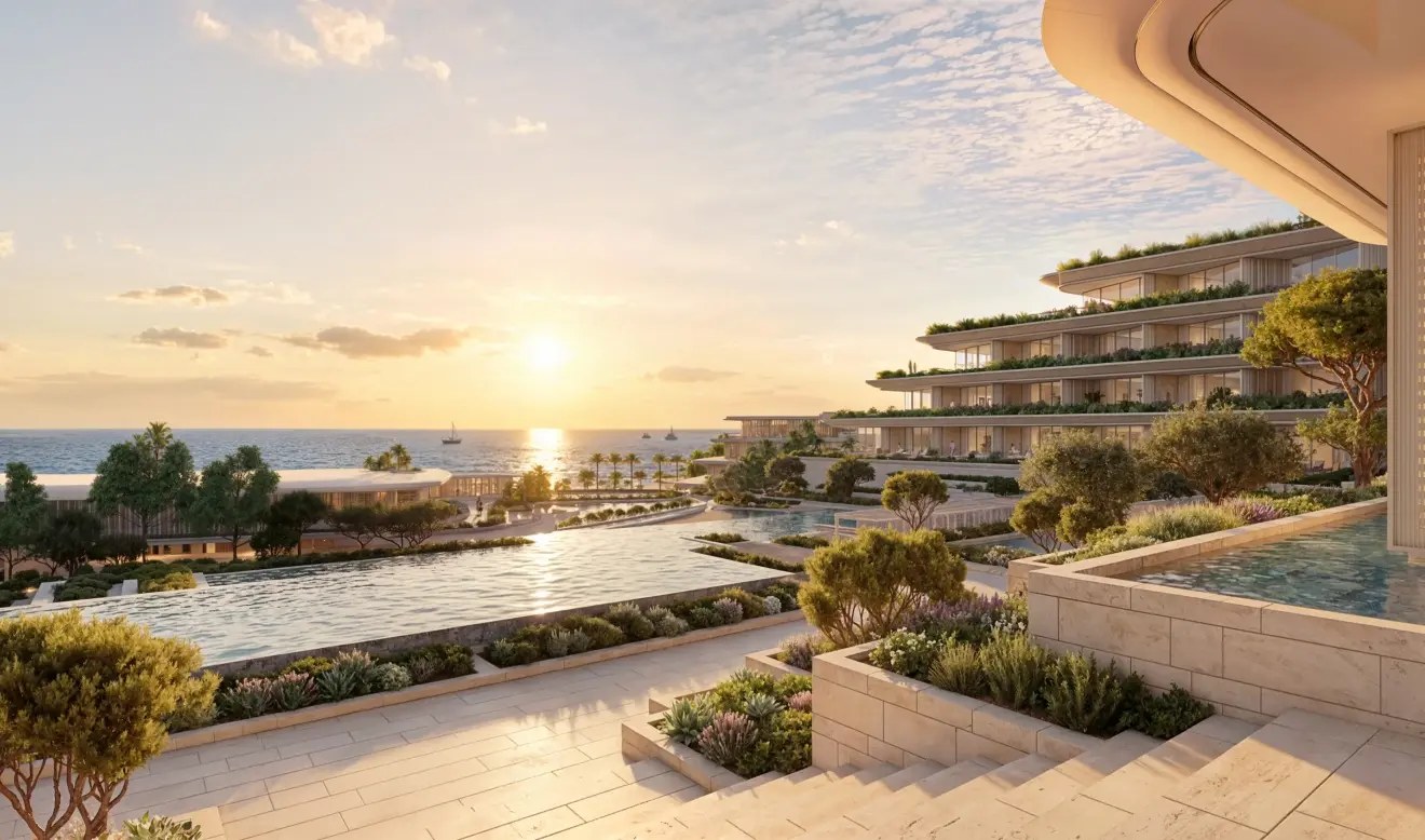 Visualisation of the planned St. Regis Marbella resort pools at Las Dunas