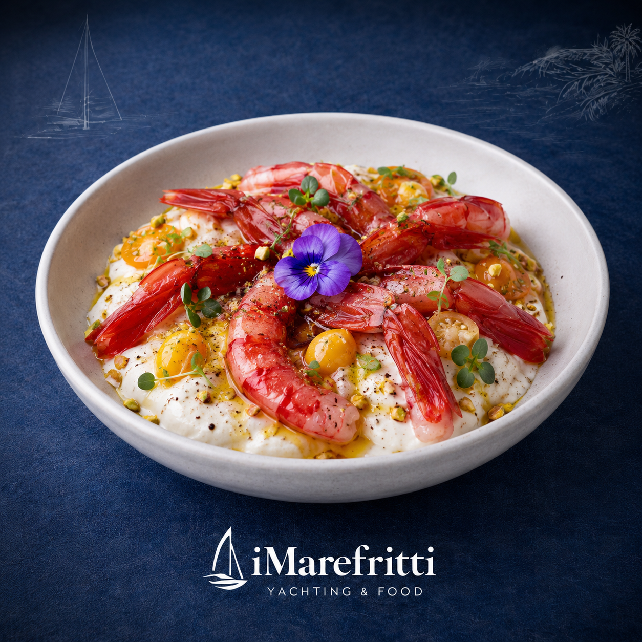 Crudo di Gamberi su Stracciatella