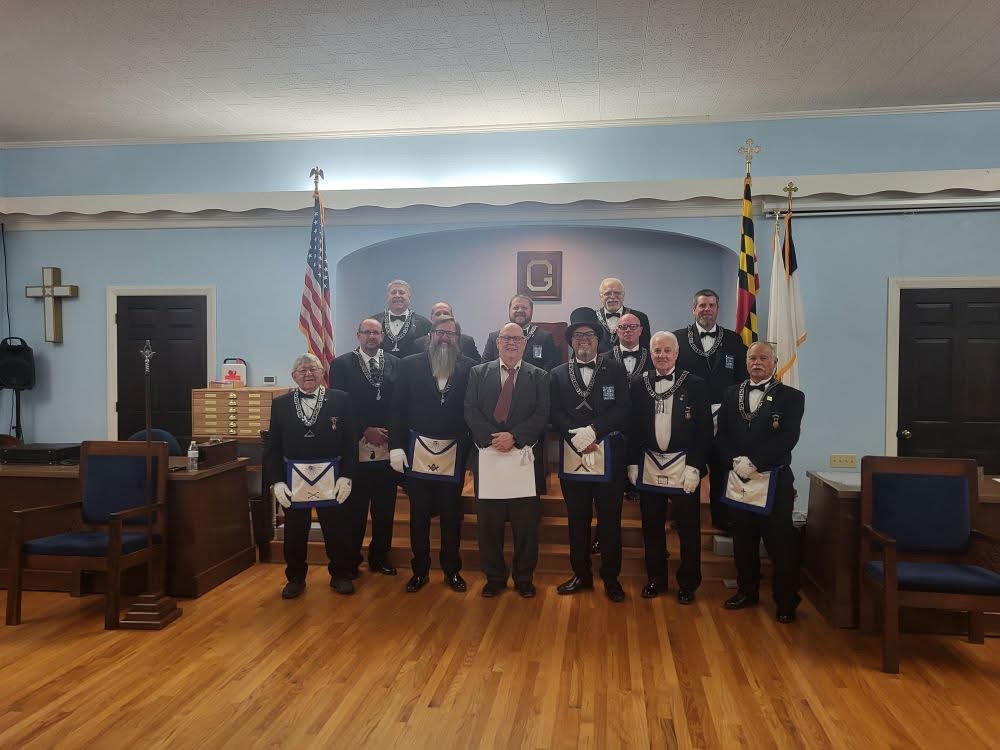 Brother Bradley and lodge brothers gathered for his Fellow Craft Degree
