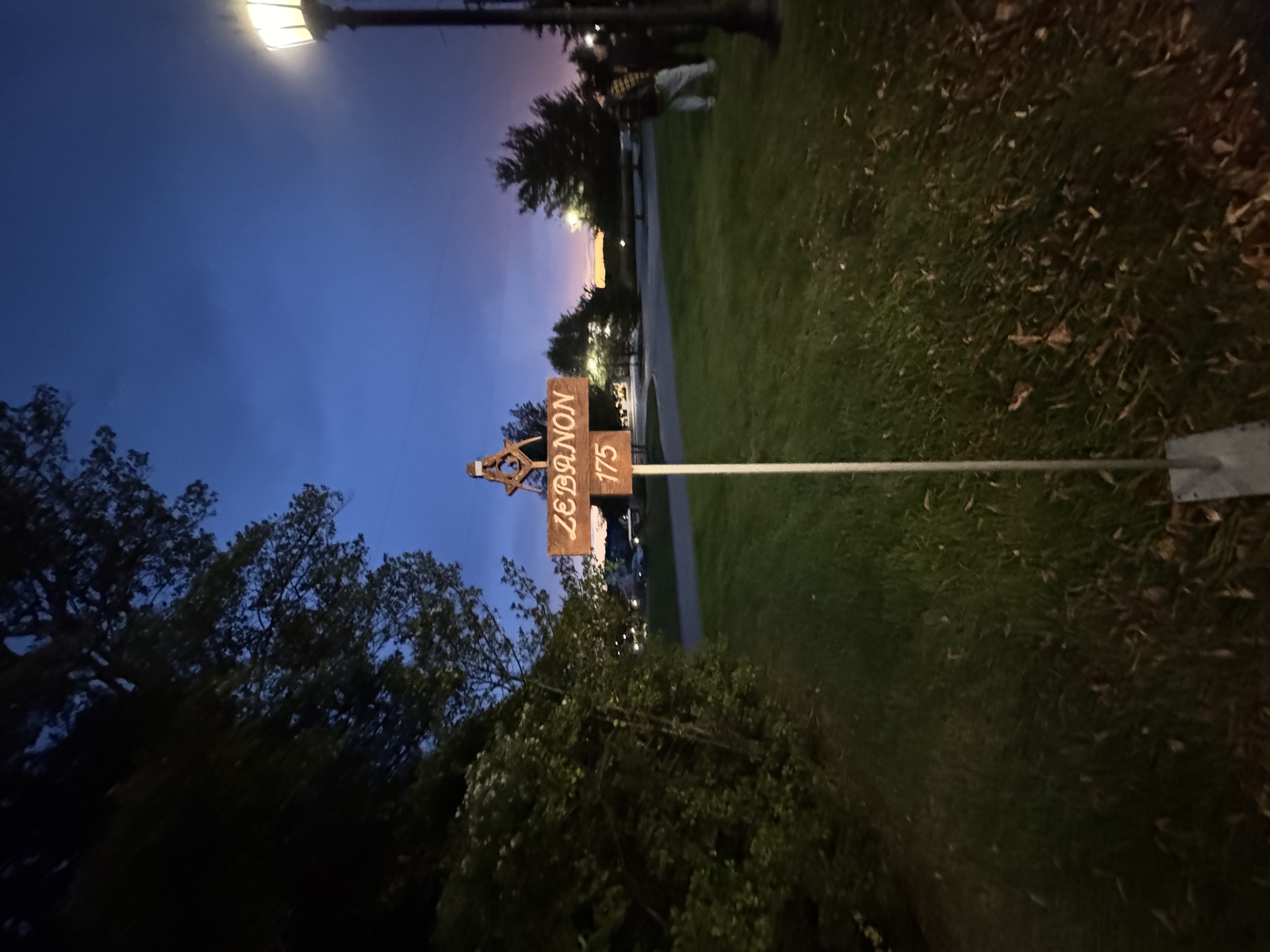Lebanon Lodge 175 sign at sunset during Harvest Home Day
