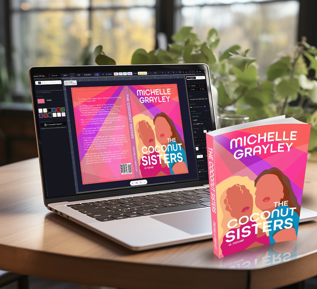 BookCoverly Design Studio with laptop and book cover