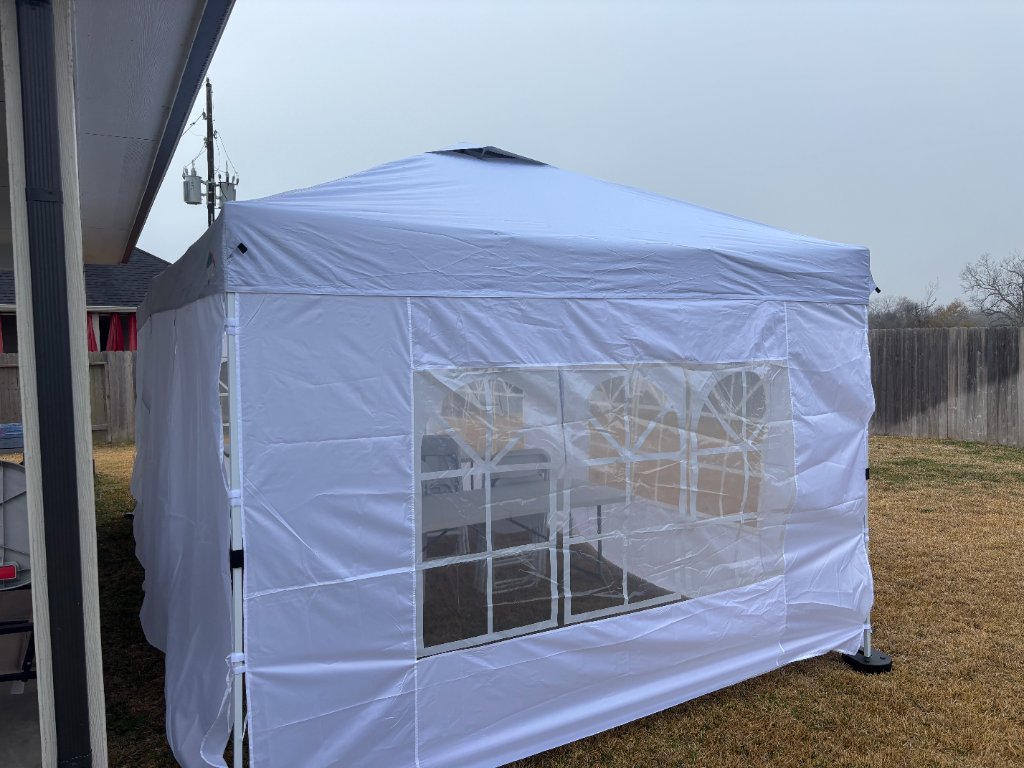 White canopy with clear windows — intimate & stylish ☁️