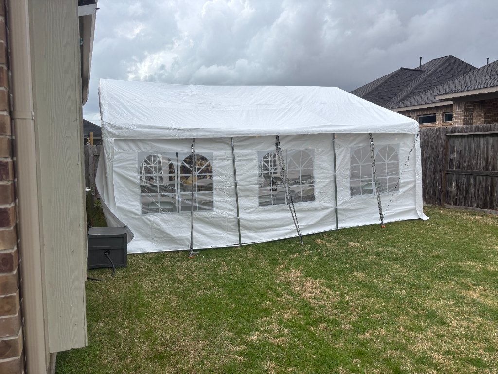 White frame tent — backyard event perfection 🌿