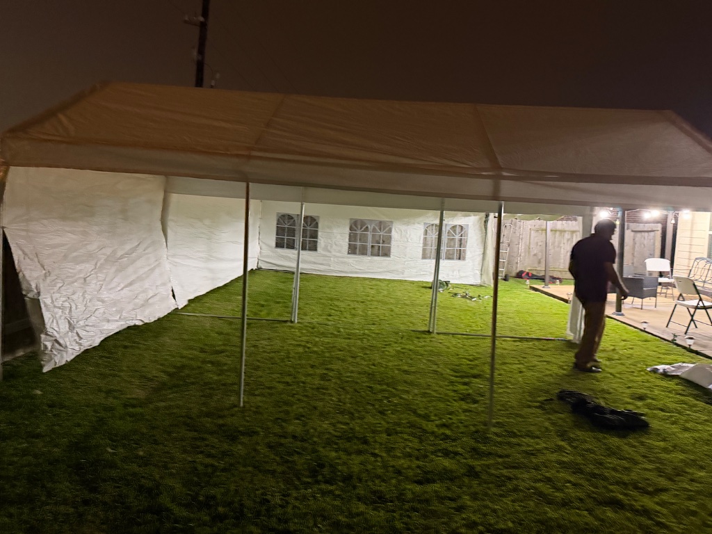 White tent installation in progress — behind-the-scenes magic ⛺