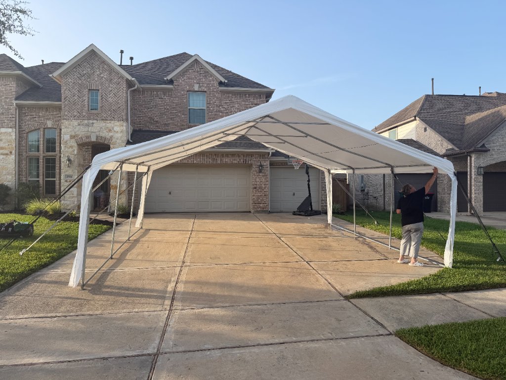 White canopy install in progress — behind-the-scenes craftsmanship ⛺