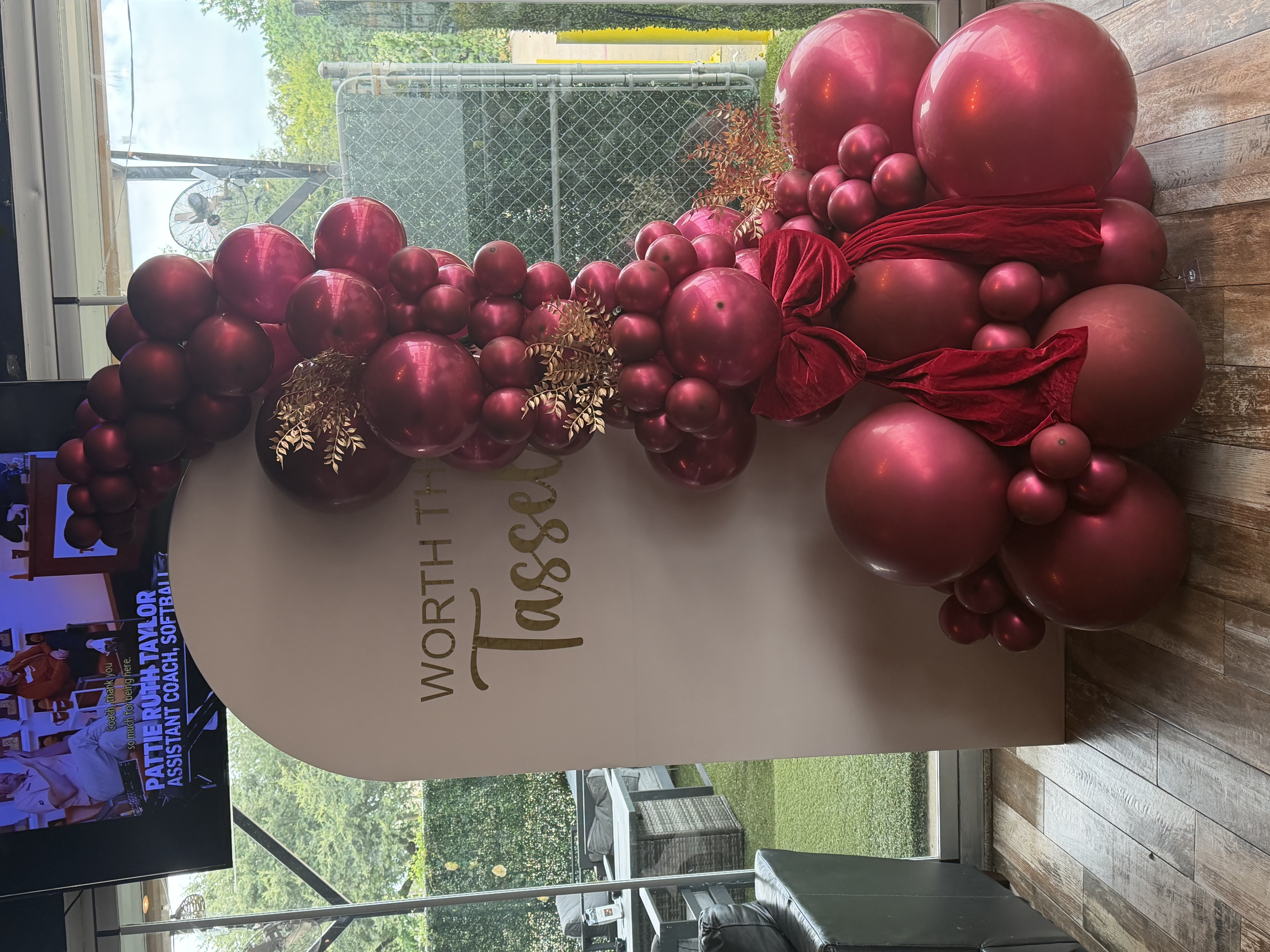 "Worth the Tassel" graduation sign — burgundy, gold & velvet grandeur 🎓