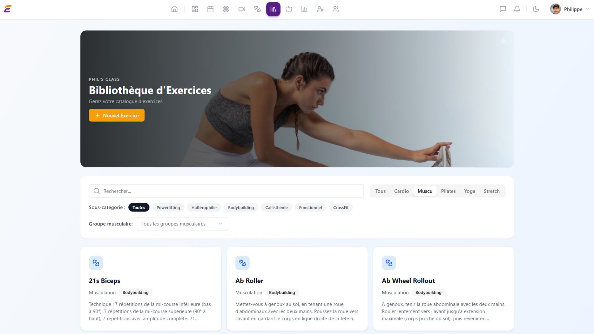 Bibliothèque d'exercices sur tablette