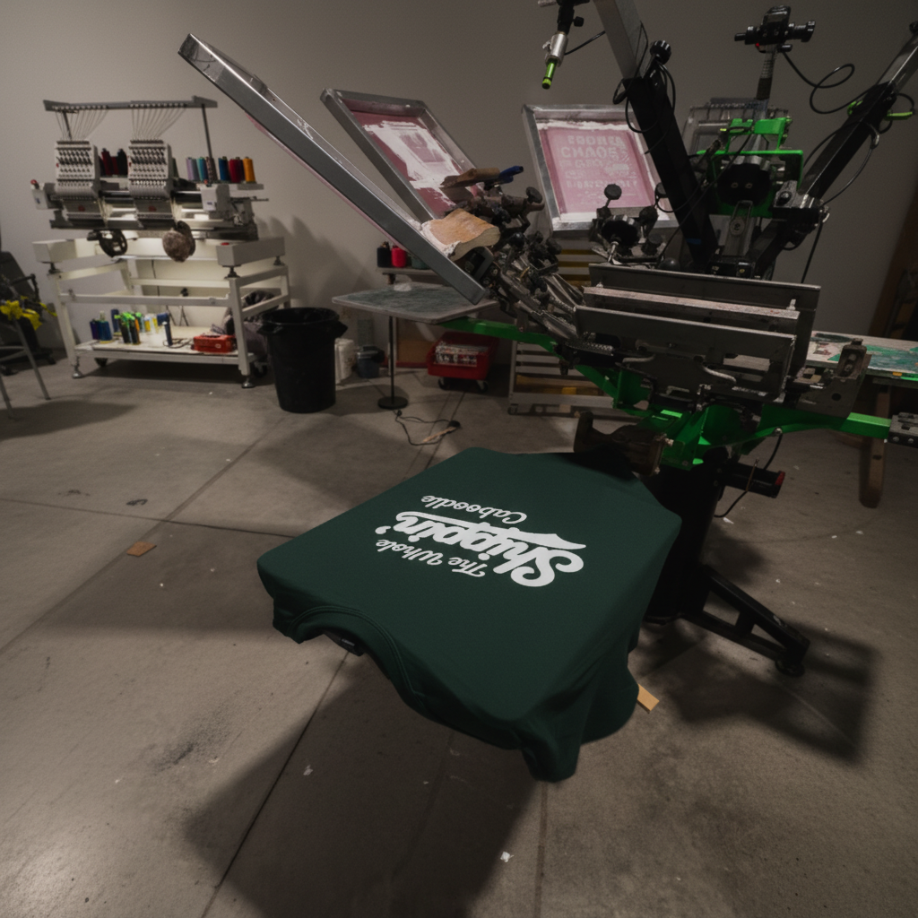 Stumps Works screen printing press in action
