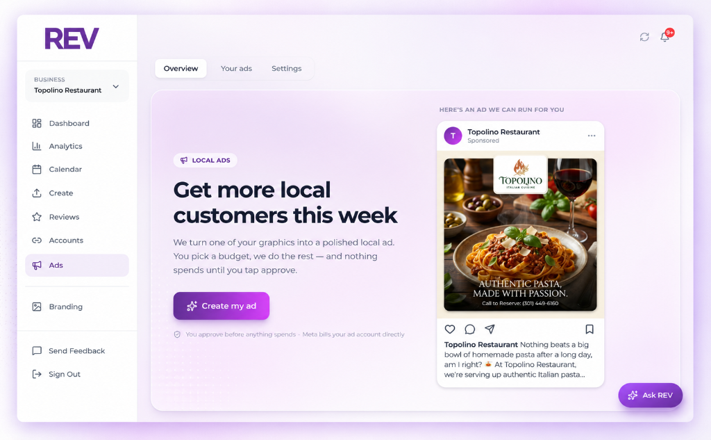 Local ads dashboard screenshot