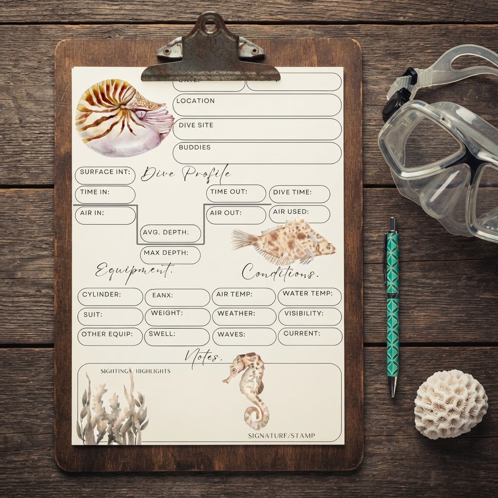 Digital Dive Log - Nautilus, Flounder & Seahorse Edition