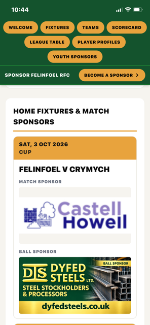 Home fixtures and match sponsors screen