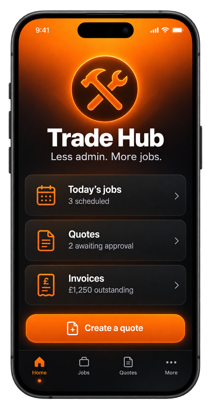 Trade Hub app screen for tradespeople