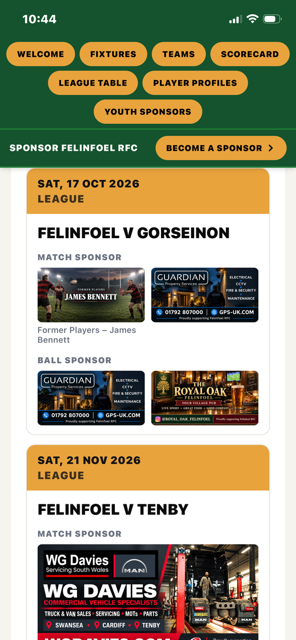 Match and ball sponsor screens