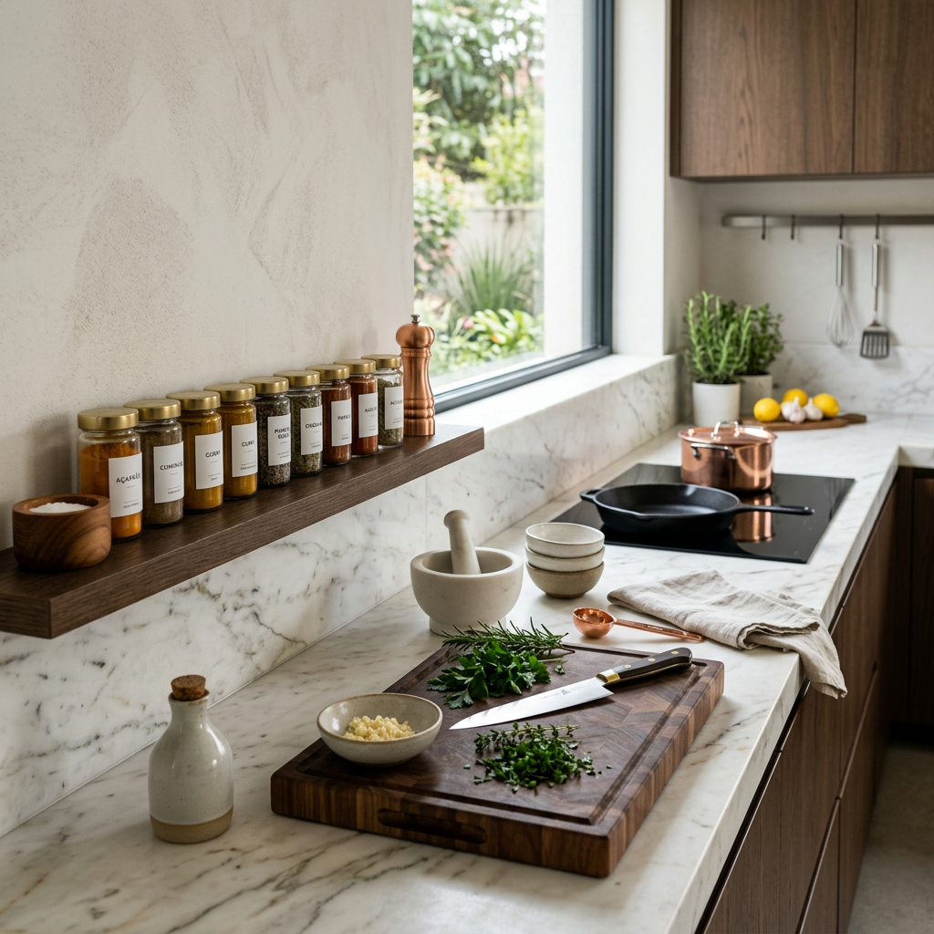 Cozinha com integração ao jardim, trazendo natureza para dentro de casa.