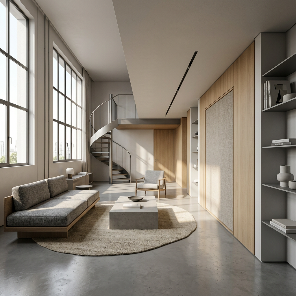 Residência contemporânea com paisagismo integrado e espaços multifuncionais, mobiliário flexível.